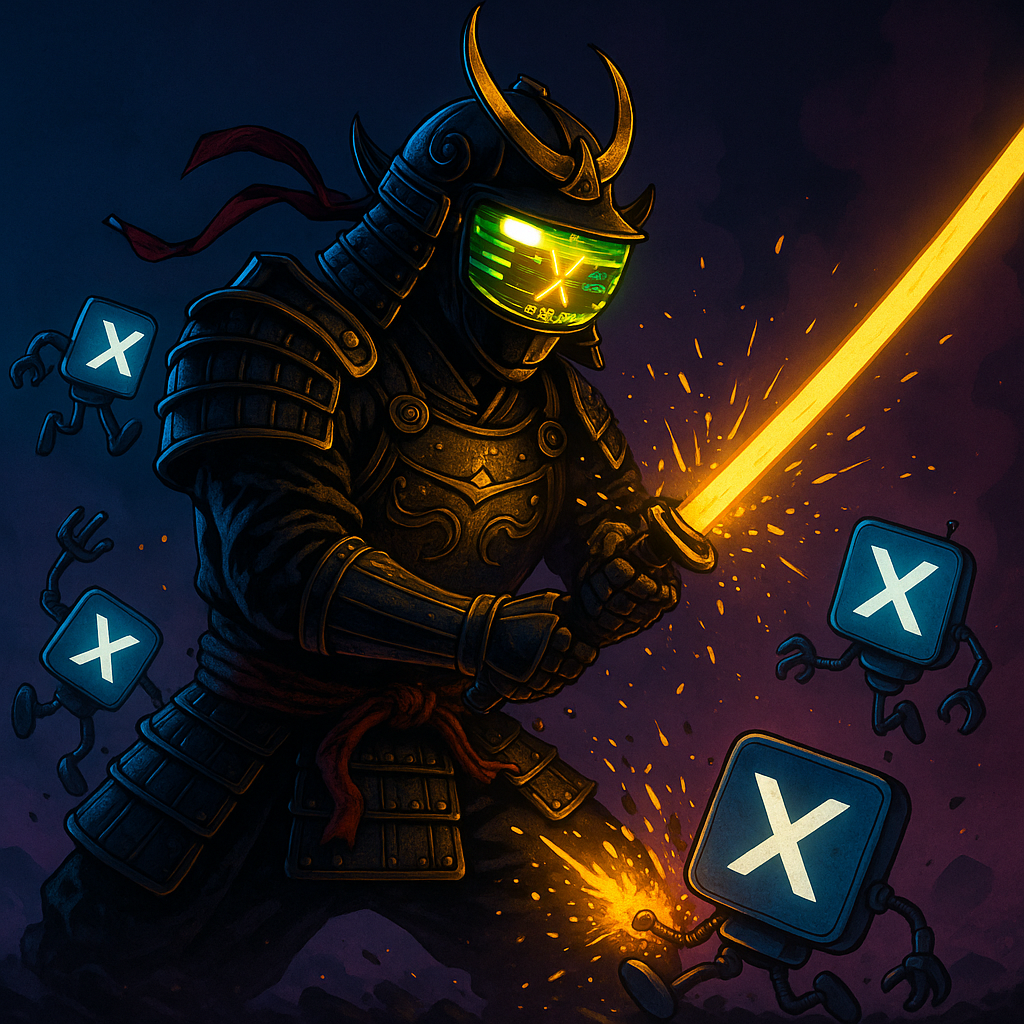 Cyberpunk Samurai Fighting Social Media Threats